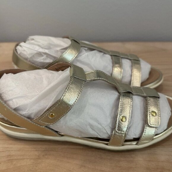 NEW David Tate Women's 9.5 Wide Gold Metallic Leather Strappy Open Toe Sandals - Picture 6 of 7